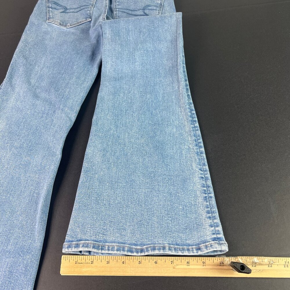 American Eagle Jean Women 26x30* Super High Rise Flare Blue Stretch Denim Tag 2R - Picture 11 of 16